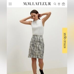 NWT M.M.Lafleur Noho 1 skirt in cubist jacquard print.Dk blue/off shite Size 6.